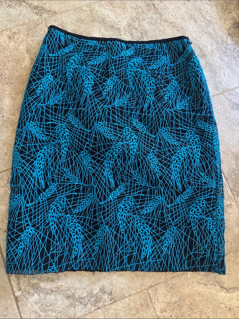 Per se pencil skirt silk/nylon black/Teal geometric Pattern Women's 0 midi